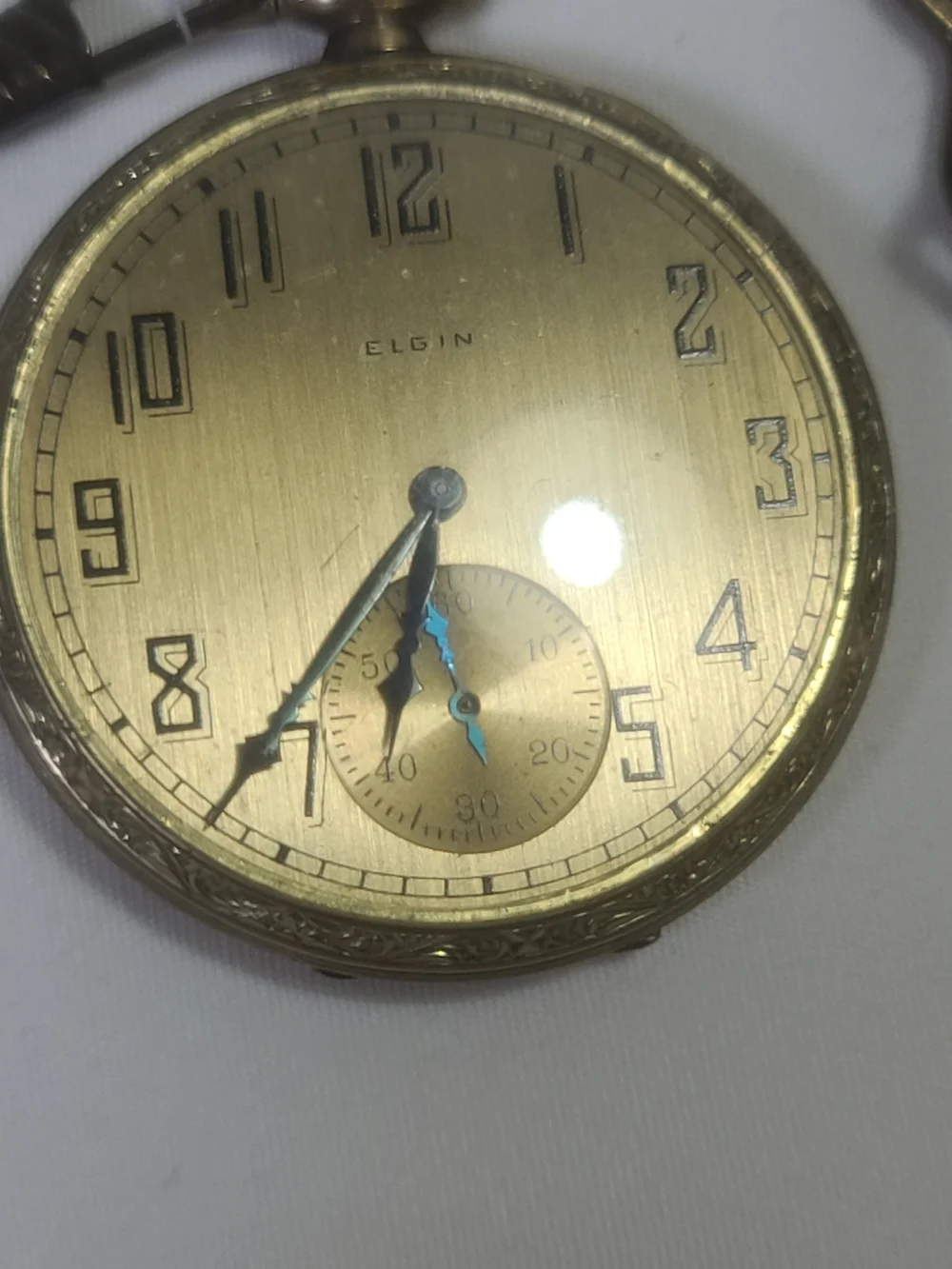 Antique 1920s Elgin National Watch Co. Gold Filled Pocket Watch & Brass Chain